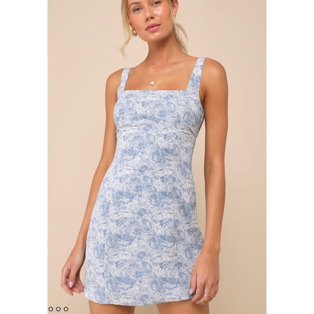 Lulus Women's Dress Exuberant Chicness Blue‎ Floral Sleeveless Mini Dress XL